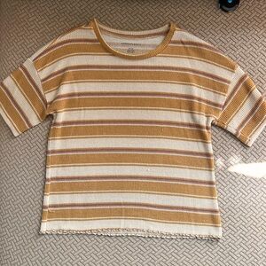 S American Eagle Outfitters Yellow and White Striped Short Sleeve Tee